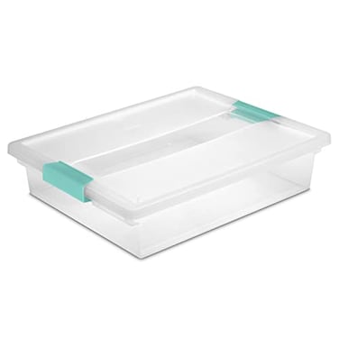 Sterilite Large Clip Box Stackable Small Storage Bin with Latching Lid Plastic Container to Organize Paper Office Clear Base and Lid 6Pack