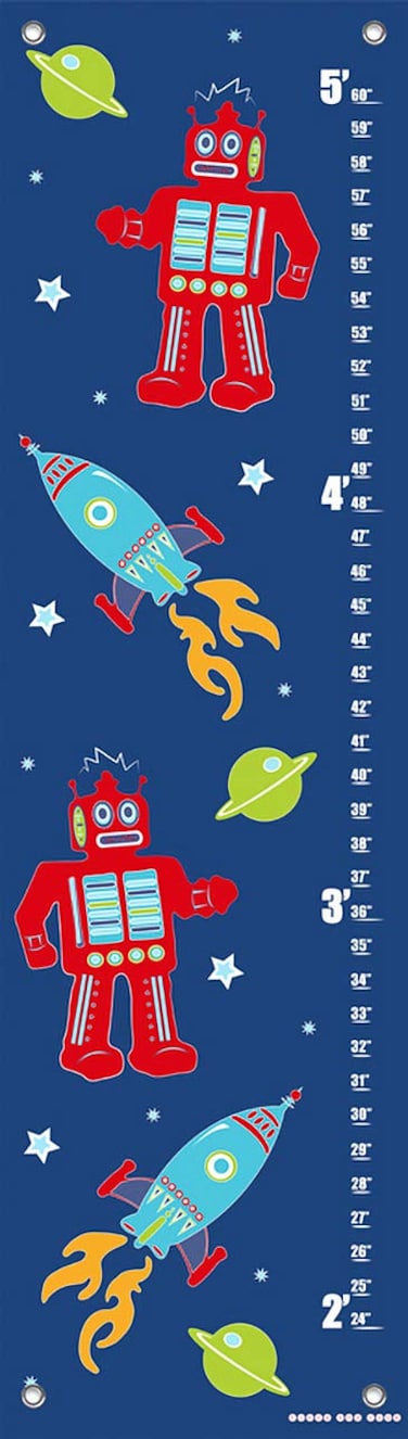 Oopsy Daisy Growth Charts Robots and Rockets Navy by Finny and Zook 12 by 42Inch