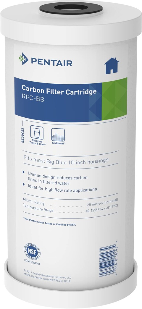Pentair Pentek RFCBB Big Blue Carbon Water Filter 10Inch Whole House Heavy Duty Radial Flow Carbon Replacement Cartridge with Granular Activated Carbon GAC Filter 10 x 45 25 Micron
