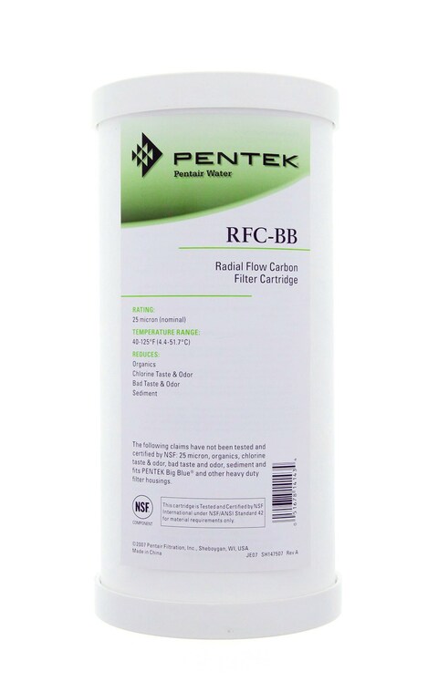 Pentair Pentek RFCBB Big Blue Carbon Water Filter 10Inch Whole House Heavy Duty Radial Flow Carbon Replacement Cartridge with Granular Activated Carbon GAC Filter 10 x 45 25 Micron