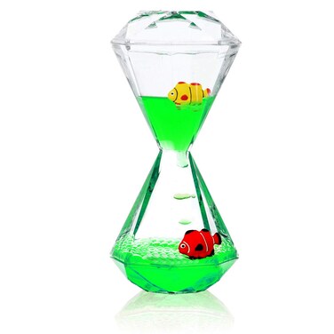 YUE MOTION Liquid Motion Bubbler with Floating Sea Creatures Diamond Shaped Liquid Timer Fidget ToyAutism Toys Children Activity Calm Relaxing and Home Ornament Green liquid with fish toys