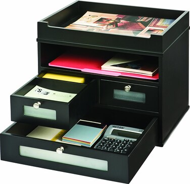 Victor Wood Midnight Black Collection Tidy Tower Desktop Organizer Black 55005