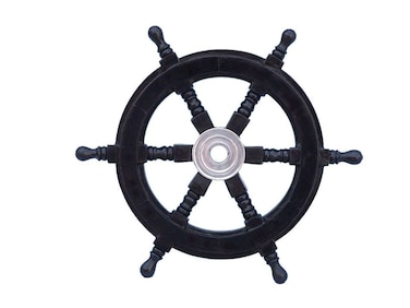 Handcrafted Model Ships Deluxe Class Black Wood and Chrome Decorative Pirate Ship Steering Wheel 12  Nautical Decoration