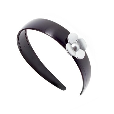 Caravan Basic Medium Black Headband With Polished And Painted Matt Silver Rose