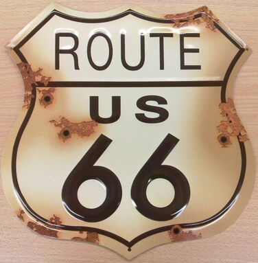 Collectible Badges Route Rt 66 Rusty Distressed Look Metal Tin Sign