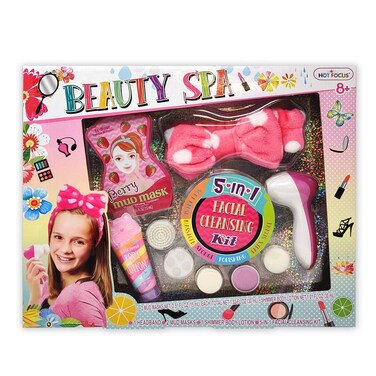 Hot Focus Kids Spa For Girls Toys Day Spa Kit  Kids Playset Deluxe Set With Facial Cleanser Machine Headband Mud Mask