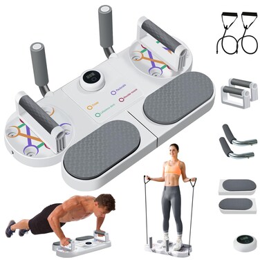 SCNWQ Push Up Board MultiFunction Portable Home Workout Equipment for Men and Women Includes Push Up Bar Plank System Resistance Bands Electronic Time Counting for Strength Training at Home