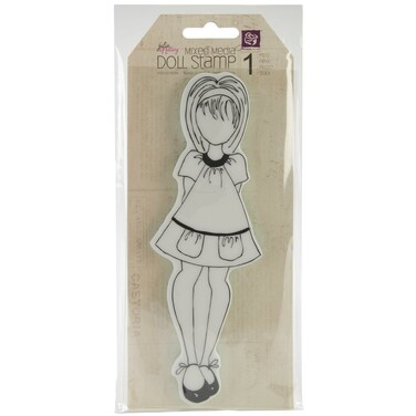Prima Marketing DOLL910150 Mixed Media Doll Cling Rubber Stamps Doll with Pocket Dress