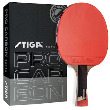 STIGA Pro Carbon PerformanceLevel Table Tennis Racket with Carbon Technology for Tournament Play  Red and Blue Colors