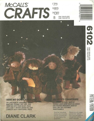Caroller Doll Package McCalls Crafts Sewing Pattern 6102