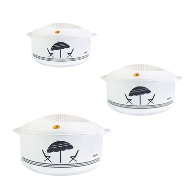 Cello Chef Super 3 pcs Insulated Hot Pot Casserole Gift Set 2500ml 850ml 1500ml White