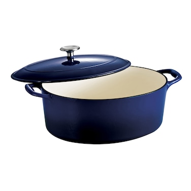 Tramontina Covered Oval Dutch Oven Gourmet Enameled Cast Iron 7Quart Gradated Cobalt 80131078DS