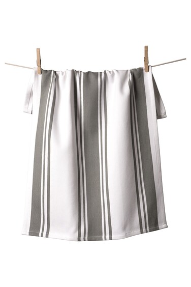 KAF Home Center Band Kitchen Towel 100 Cotton Super Absorbent Oversized at 20 x 30 White with Pewter Stripes