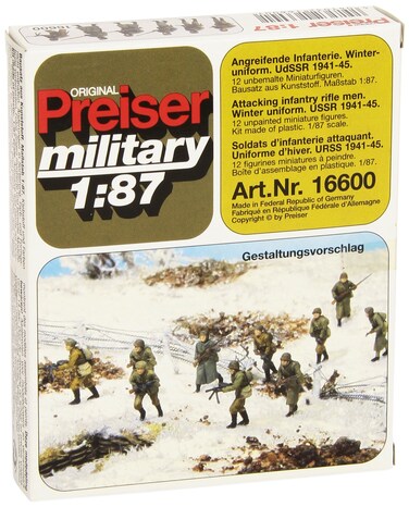 Preiser 16600 Soviet Union WWII Unpainted 45 Package12 HO Scale Military Model Figure
