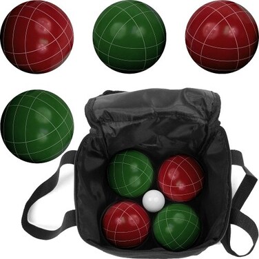 Hey Play Bocce Ball Set Regulation Outdoor Family Bocce Game for Backyard Lawn Beach and More Red and Green Balls Pallino and Carrying Case 8625x85x85 80751214