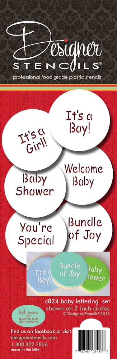 Designer Stencils Baby Lettering Cookie Stencil Set  Its a Girl  Its a Boy  Baby Shower  Bundle of Joy  Youre Special  Welcome Baby Beigesemitransparent