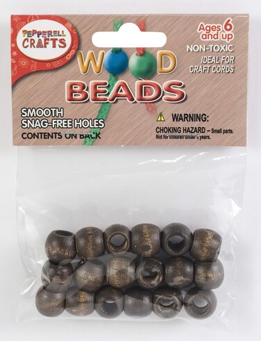 Pepperell Barrel Wood Beads 13mm by 11mm Walnut 18Pack