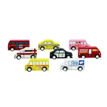 Excellerations 4 x 1 x 214 inches Wooden Block Play Community Trucks Set of 8 Preschool Educational Toys Supports Early STEM Skills Ages 3 Years and Up