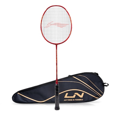 LiNing GForce Superlite Max 9 Carbon Fiber Strung Badminton Racket with Free Full Cover RedGold Weight 80 gm