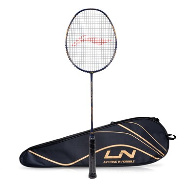 LiNing GForce Superlite Max 9 NavyGold Carbon Fibre Strung Badminton Racket with Free Full Cover