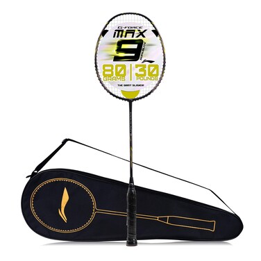 LiNing GForce Superlite Max 9 Carbon Fiber Strung Badminton Racket with Full Cover Dark Purple Green Weight 80 gm