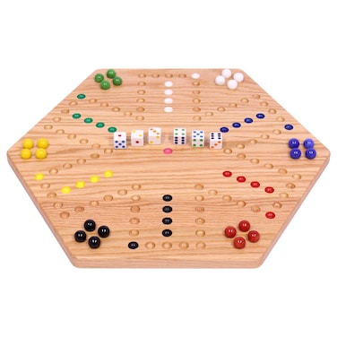 AmishToyBoxcom Wahoo Marble Game Board Set  16 Wide  Solid Oak Wood  DoubleSided  with 16mm Marbles and Dice Included