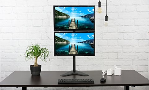 VIVO Dual Monitor Desk Stand FreeStanding LCD Mount Holds in Stacked Vertical Position 2 Ultrawide Screens up to 34 inches Black STANDV002L