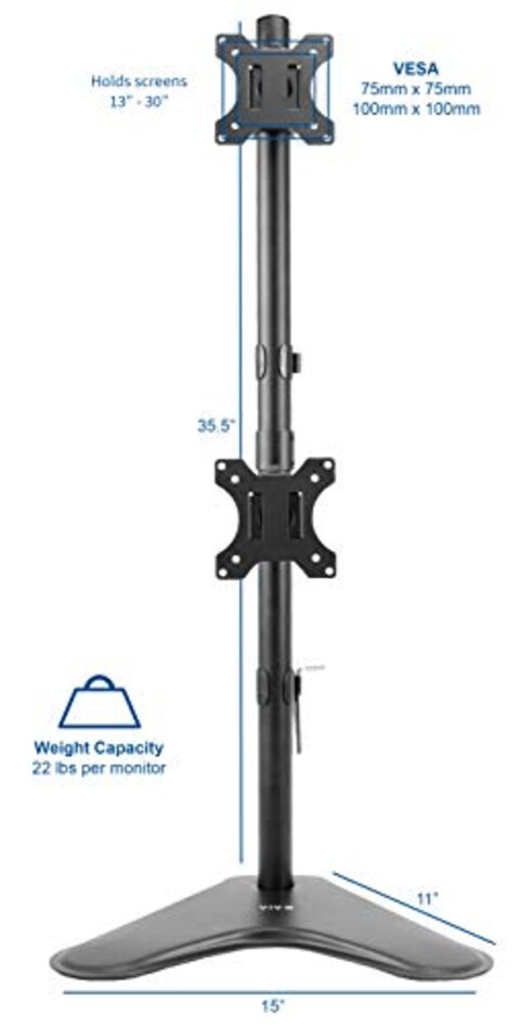 VIVO Dual Monitor Desk Stand FreeStanding LCD Mount Holds in Stacked Vertical Position 2 Ultrawide Screens up to 34 inches Black STANDV002L