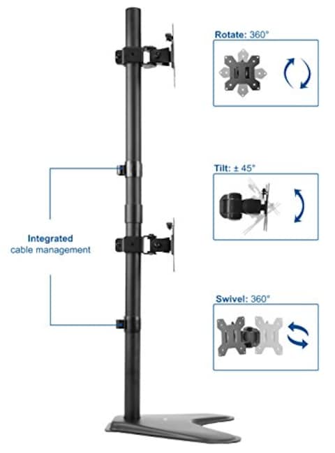 VIVO Dual Monitor Desk Stand FreeStanding LCD Mount Holds in Stacked Vertical Position 2 Ultrawide Screens up to 34 inches Black STANDV002L