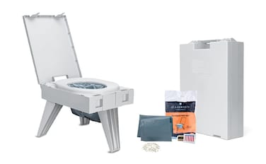 Cleanwaste GO Anywhere Portable Folding Toilet  Plus Bonus Original Wag Bag Kit  Camping Travel Medical Emergency