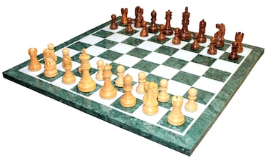 StonKraft Collectible Green Marble Chess Board Set  Wooden Pieces Pawns  Decorative Stone Chess  Home Dcor  20 Inches
