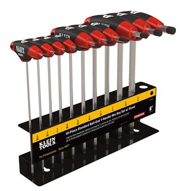 Klein Tools JTH610EB Ball End THandle Hex Key Set SAE Inch Sizes Allen Wrench Set with 6Inch Blades Stand Included 10Piece