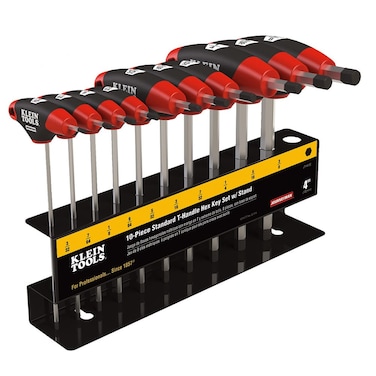 Klein Tools JTH410E THandle Hex Key Set SAE Inch Sizes Allen Wrench Set with 4Inch Blades Stand Included 10Piece