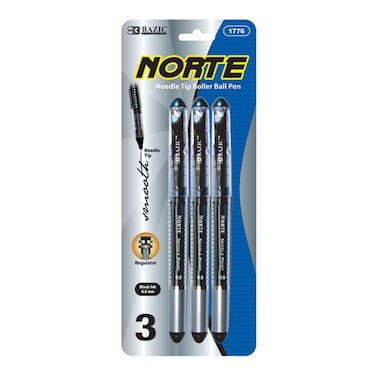BAZIC Norte Black NeedleTip Rollerball Pen 3PackCase of 24
