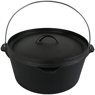 Sunnydaze 8Quart PreSeasoned Cast Iron Deep Black Dutch Oven Pot with Lid and Handle  Camp Chili Stew and Soup Pot
