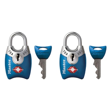 Master Lock Padlock Keyed TSAAccepted Luggage Lock 1 in Wide Blue 4689TBLU Pack of 2