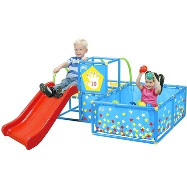 Eezy Peezy Active Play 3 in 1 Jungle Gym PlaySet  Includes Slide Ball Pit  Toss Target with 50 Colorful Balls