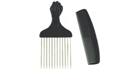 Afro Hair Pick w Black Fist and Comb Set Metal African American Comb
