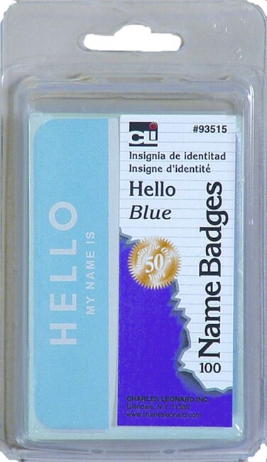 Charles Leonard Labels Name Badge Hello My Name Is 338 x 214 Inch Blue 100Pack 93515