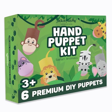 jackinthebox Hand Puppet Making Kit  6 Safari Animals Felt Puppet Craft Kit for Kids Creative DIY Arts  Crafts Kit Make Your Own Puppets Storytelling Role Play Great Craft Gifts for Kids Ages 48