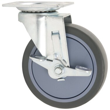 TPR Rubber Caster Wheel with Swiveling Top Plate w Brake  5Inch  350 lb Load Capacity  NonMarking for Hospitals Food Service  Other Institutional Applications