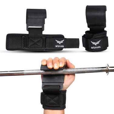 XTRIM NeoprenePadded Weight Lifting Hook Grips for Dead Lifting  Premium Workout Hook  Gym Training Hook Straps with HeavyDuty Metal Hooks Solid Steel Set of 2