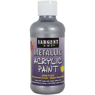 Sargent Art 8 Ounce Liquid Metal Acrylic Paint Silver Color Water Resistance after Drying NonToxic