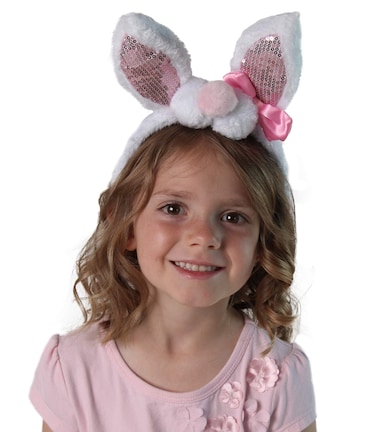 Girls Sequin Easter Bunny Ears and Bow Headband