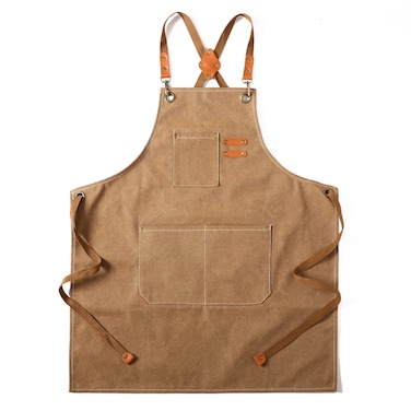 Tosewever Canvas Cross Back Chef Apron for Men Women with Adjustable Straps Large Pockets Waterdrop Kitchen Heavy Duty Cotton Aprons for Tool Cooking BBQ Artist M to XXL Cappuccino Brown