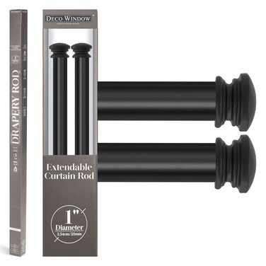Deco Window 2 Pack 72144 Extendable Curtain Rod for Door  Windows Adjustable Length Heavy Duty Iron Telescopic Drapery Bar with End Cap Finials 1 Diameter Brown