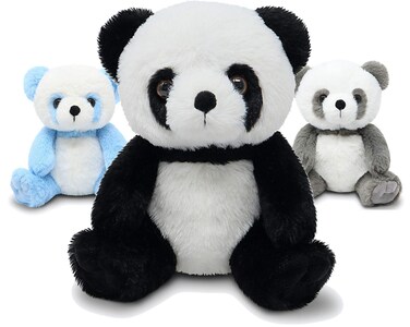 Fluffuns Panda Stuffed Animal  Stuffed Panda Bear Plush Toys  9 Inches 3Pack Black Blue  Gray