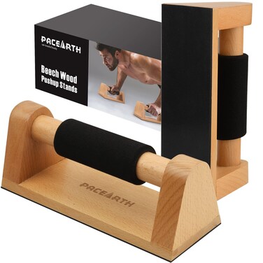 PACEARTH Wood Push Up Bars with NonSlip Baseplate Comfortable Rubber Grip Parallettes Pushup Stands for Fitness Workout Home Gym Muscle Training Body Building Sturdy Pushup Handles for Men and Women