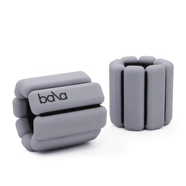Bala Bangles  Set of 2 1lb Each  Adjustable Wearable Wrist  Ankle Weights  Yoga Dance Barre Pilates Cardio Aerobics Walking  Heather Grey