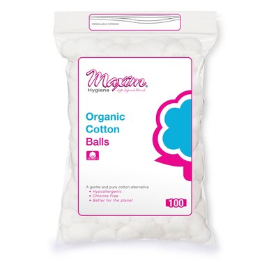 Organic Cotton Balls by Maxim 100 Count Hypoallergenic 100 Natural White Cotton for Sensitive Skin  Chlorine Free Chemical Free Eco Friendly